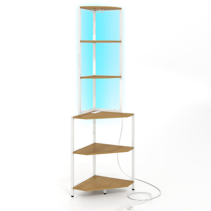 Wooden Corner Shelf with Storage Shelves for Living Room-