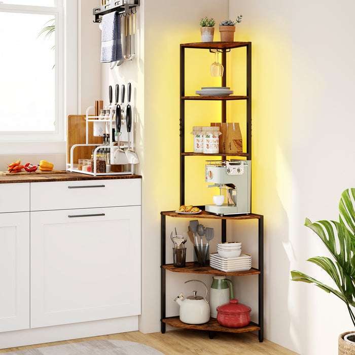 Wooden Corner Shelf with Storage Shelves for Living Room-