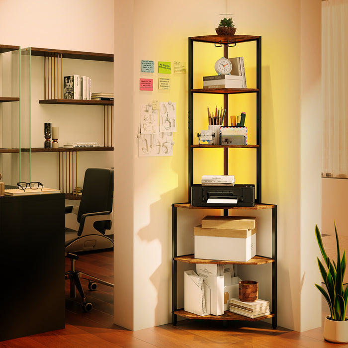 Wooden Corner Shelf with Storage Shelves for Living Room-