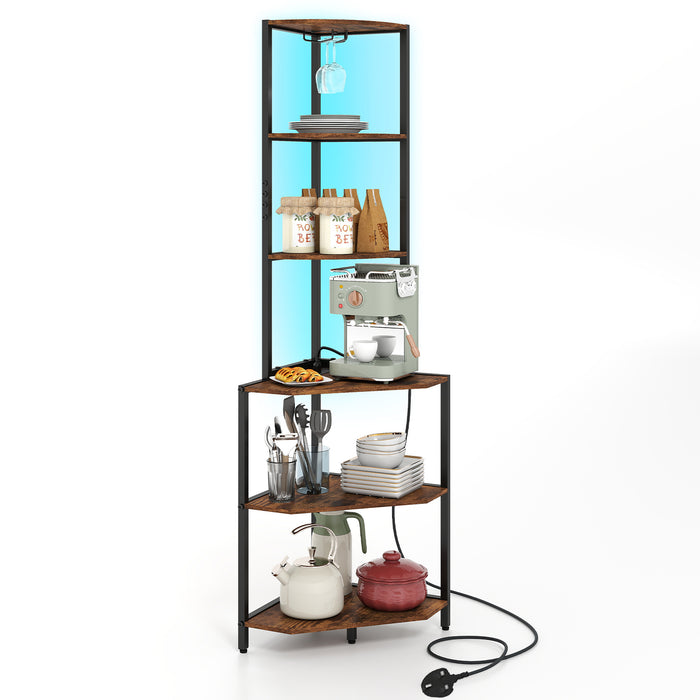 Wooden Corner Shelf with Storage Shelves for Living Room-