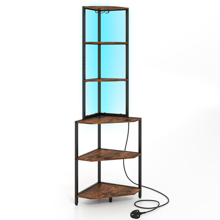 Wooden Corner Shelf with Storage Shelves for Living Room-