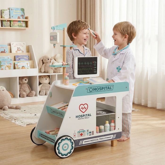 Wooden Doctor Playset Pretend Play Doctor Kit with Cart-