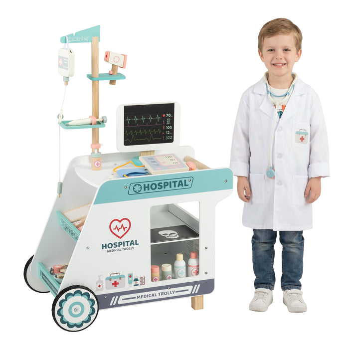 Wooden Doctor Playset Pretend Play Doctor Kit with Cart-