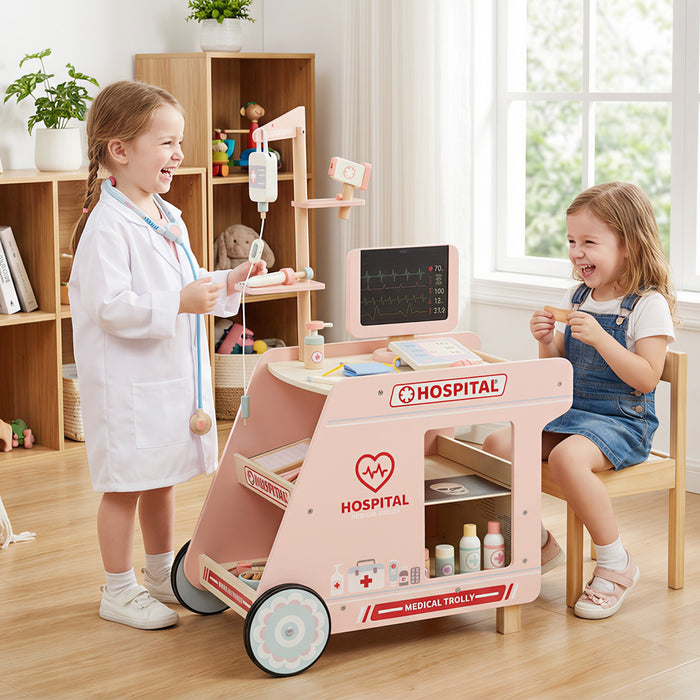 Wooden Doctor Playset Pretend Play Doctor Kit with Cart-