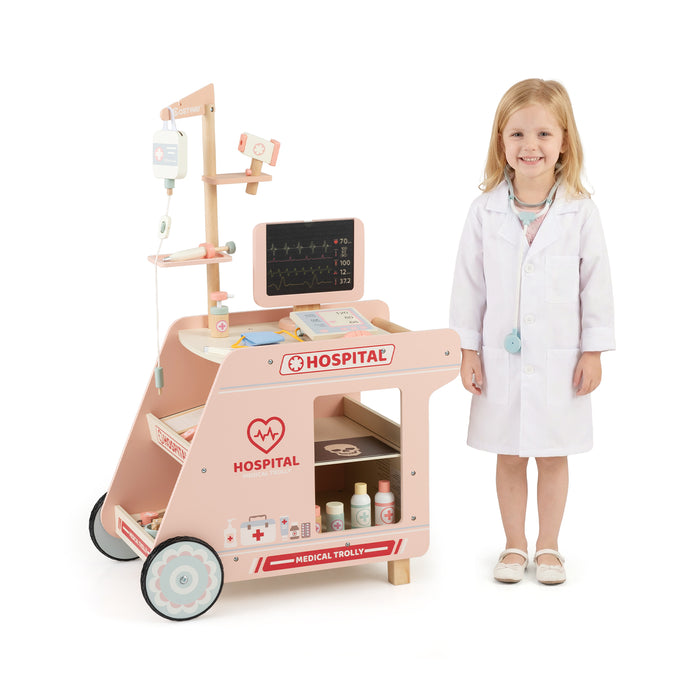 Wooden Doctor Playset Pretend Play Doctor Kit with Cart-