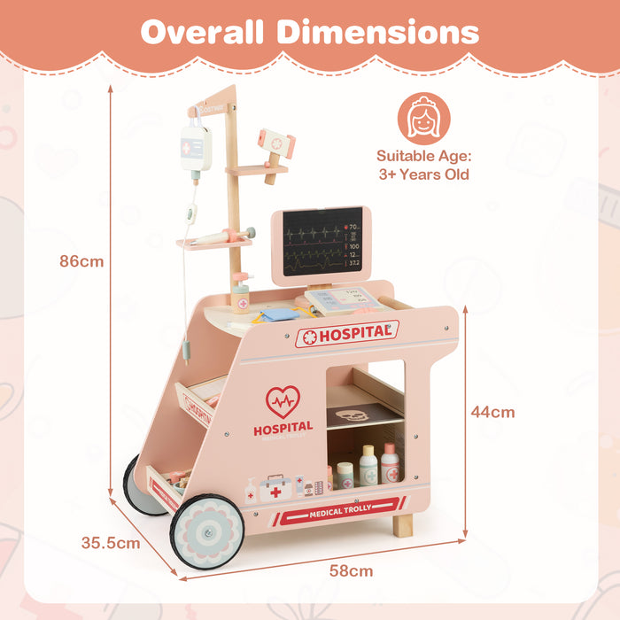 Wooden Doctor Playset Pretend Play Doctor Kit with Cart-