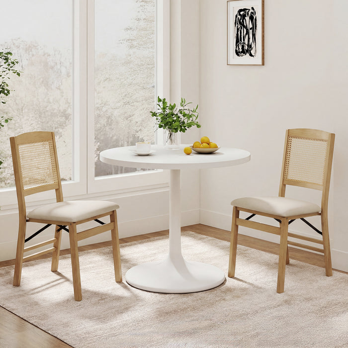 Wooden Folding Chairs Set of 2 Rustic Rubber Wood Dining Chairs with Linen Padded Seat-Brown