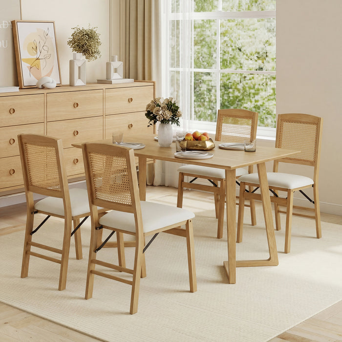 Wooden Folding Chairs Set of 2 Rustic Rubber Wood Dining Chairs with Linen Padded Seat-Brown