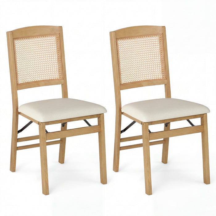 Wooden Folding Chairs Set of 2 Rustic Rubber Wood Dining Chairs with Linen Padded Seat-Brown