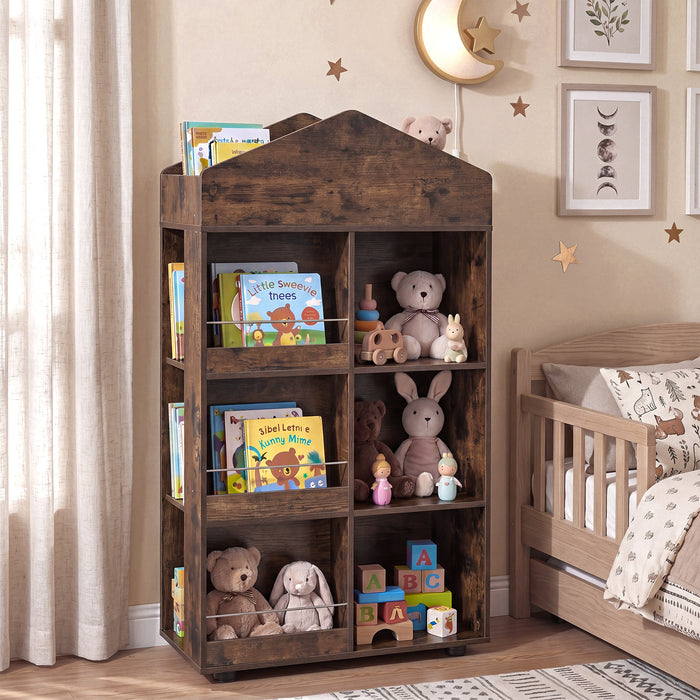 Wooden Kids Bookshelf and Toy Storage with Multiple Compartments-