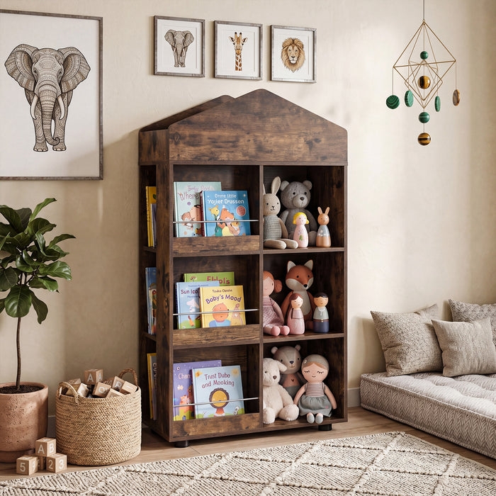 Wooden Kids Bookshelf and Toy Storage with Multiple Compartments-