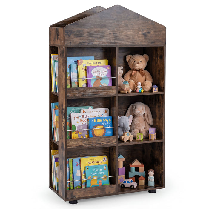 Wooden Kids Bookshelf and Toy Storage with Multiple Compartments-