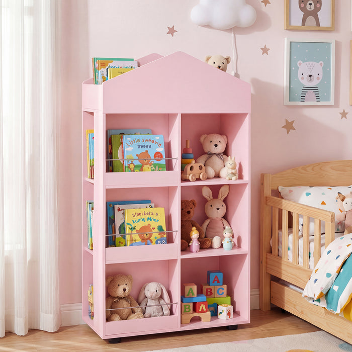 Wooden Kids Bookshelf and Toy Storage with Multiple Compartments-