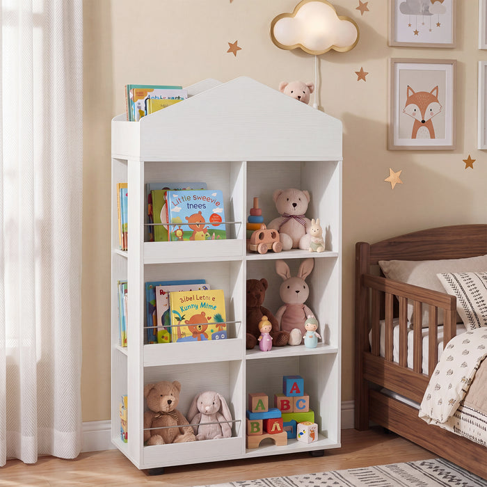 Wooden Kids Bookshelf and Toy Storage with Multiple Compartments-