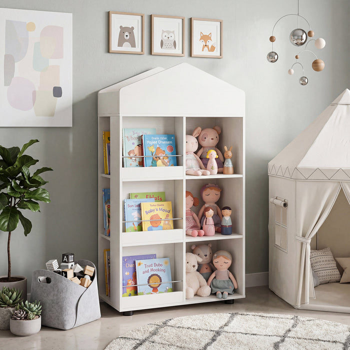 Wooden Kids Bookshelf and Toy Storage with Multiple Compartments-