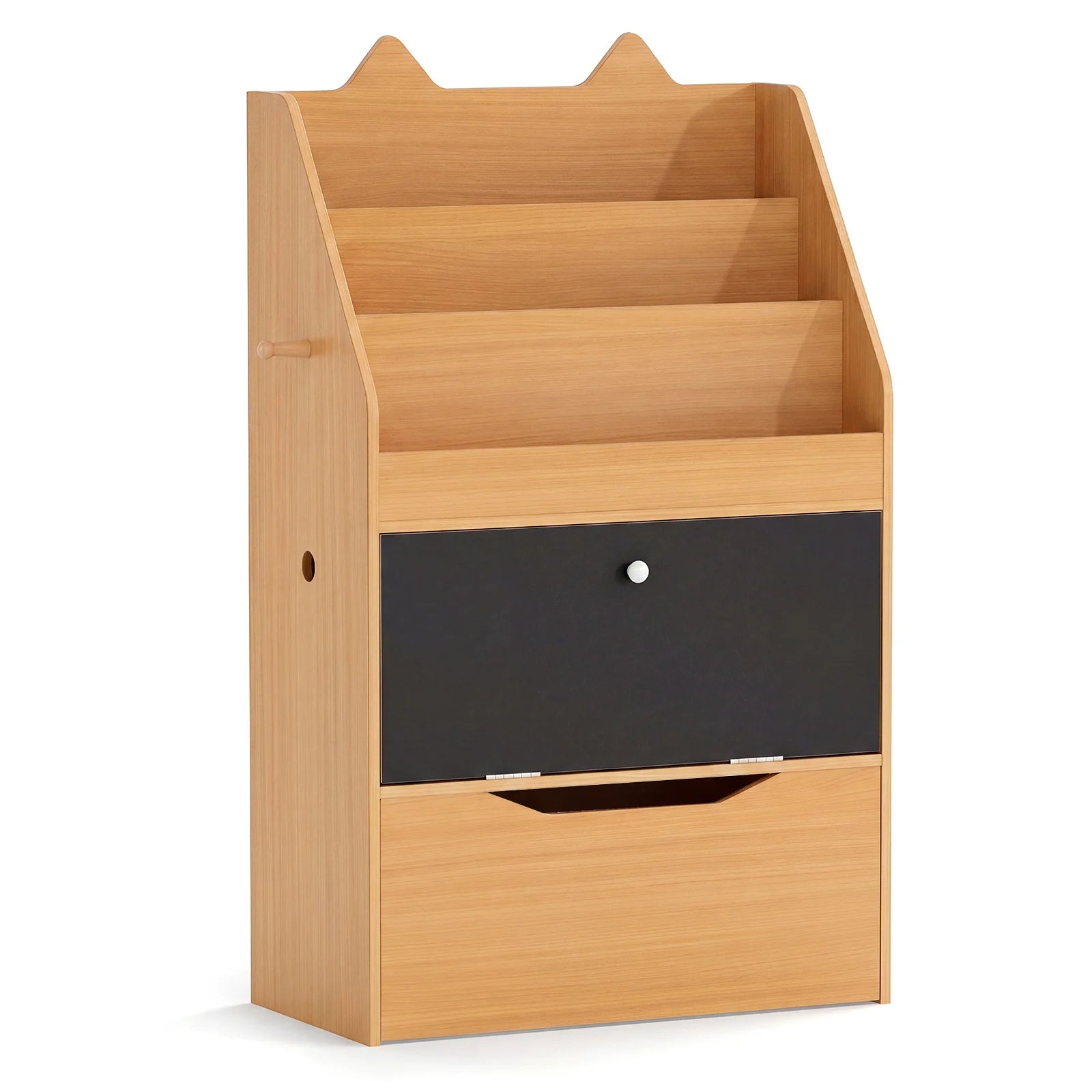 Wooden Kids Bookshelf with Movable Drawer & Chalkboard for Playroom Nursery-