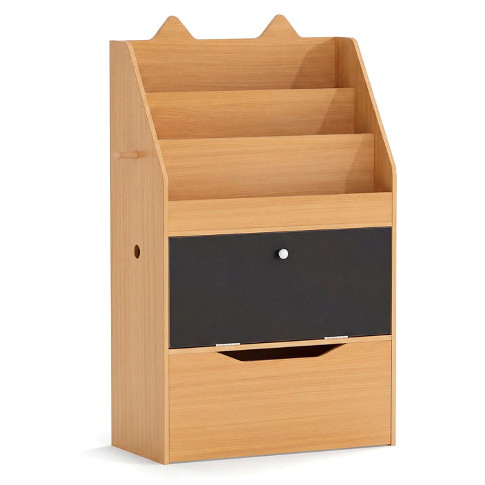 Wooden Kids Bookshelf with Movable Drawer & Chalkboard for Playroom Nursery-