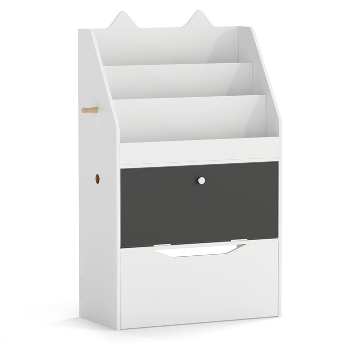 Wooden Kids Bookshelf with Movable Drawer & Chalkboard for Playroom Nursery-