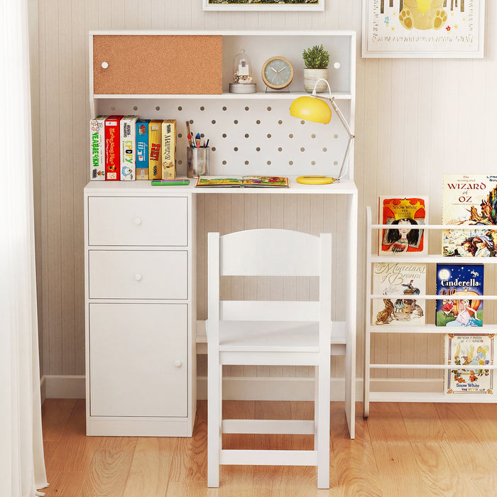 Wooden Kids Study Desk and Chair Set with 2 Cabinets and Drawers-