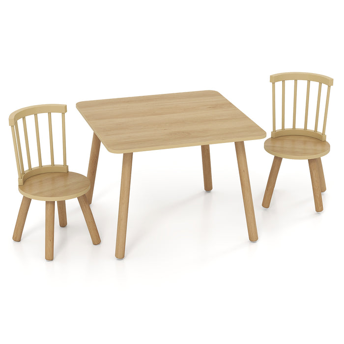 Wooden Kids Table and 2 Chairs Set with Curved Spindle Backrests-White