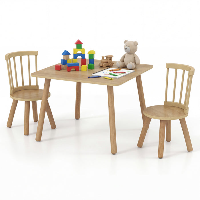 Wooden Kids Table and 2 Chairs Set with Curved Spindle Backrests-White