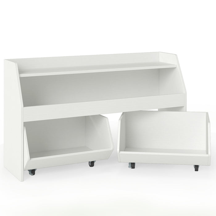 Wooden Kids Toy Storage Box with 2 Movable Drawers and Anti-toppling Kit-