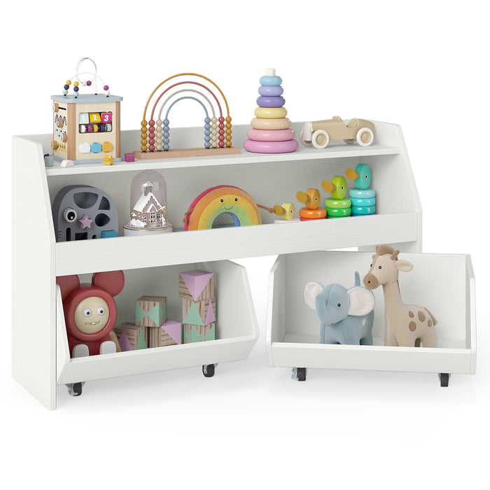 Wooden Kids Toy Storage Box with 2 Movable Drawers and Anti-toppling Kit-