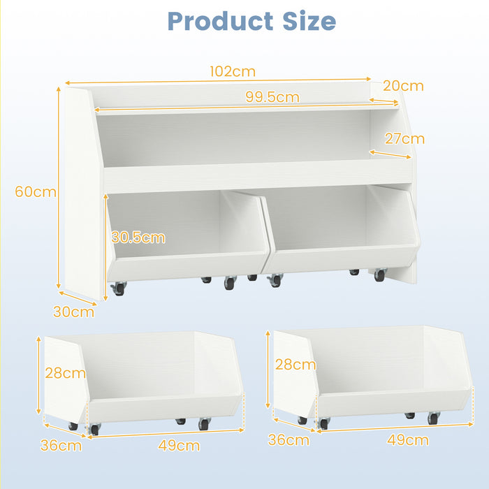 Wooden Kids Toy Storage Box with 2 Movable Drawers and Anti-toppling Kit-
