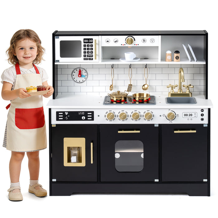 Wooden Kitchen Playset with Realistic Lights and Sounds-White