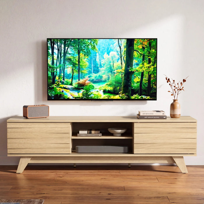 Wooden Media Console with 2 Sliding Doors for TVs-Natural