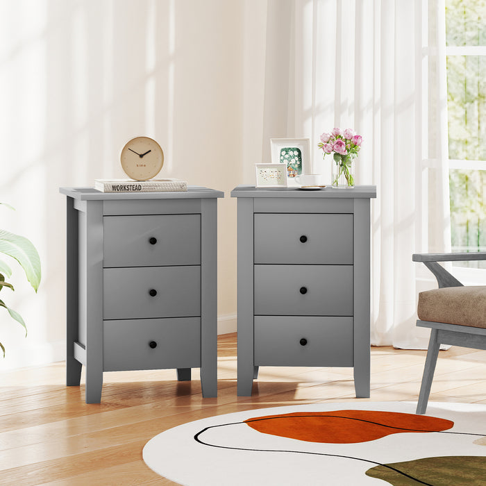 Wooden Nightstand Set of 2 with 3 Drawers and Stable Structure-