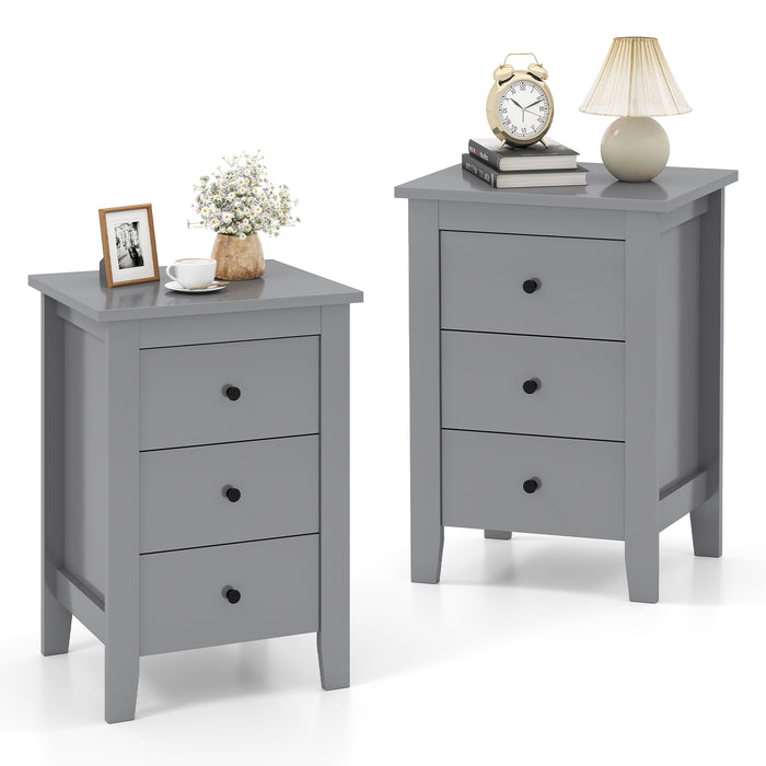 Wooden Nightstand Set of 2 with 3 Drawers and Stable Structure-