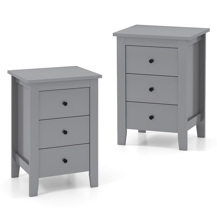 Wooden Nightstand Set of 2 with 3 Drawers and Stable Structure-