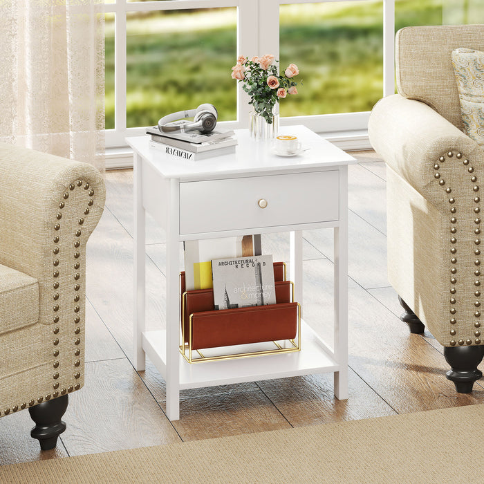 Wooden Nightstand with Drawer and Storage Shelf-