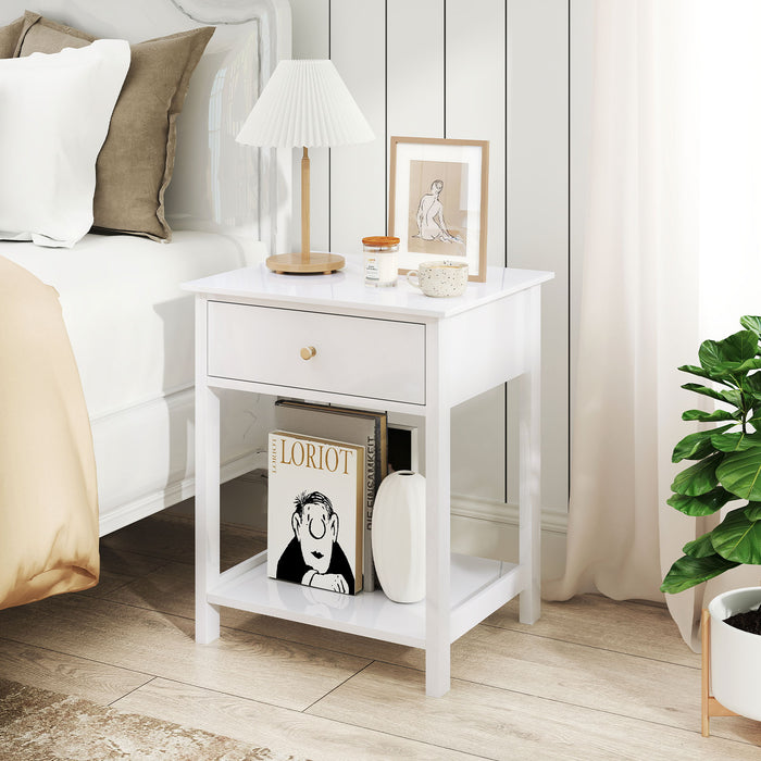 Wooden Nightstand with Drawer and Storage Shelf-
