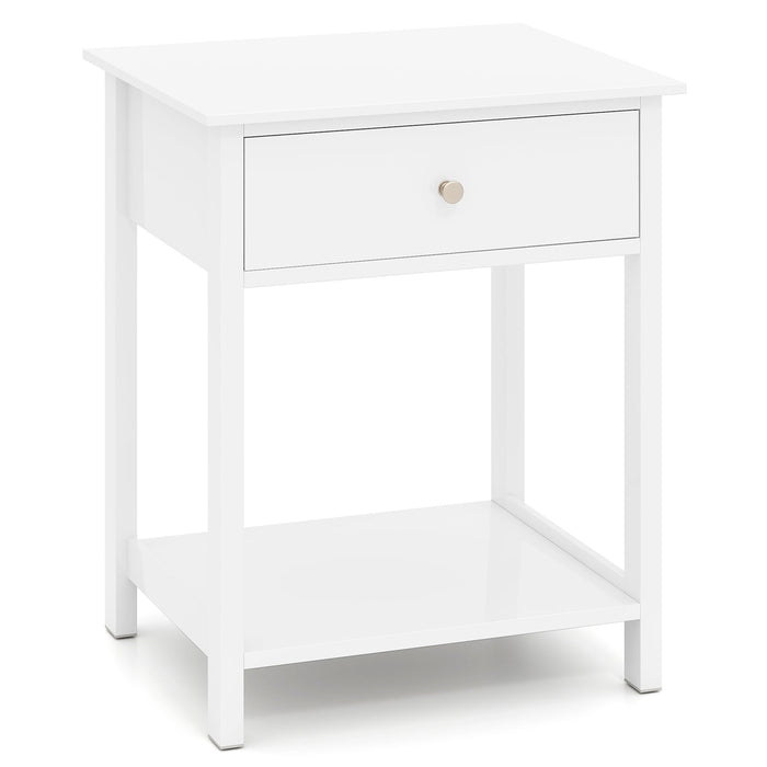 Wooden Nightstand with Drawer and Storage Shelf-