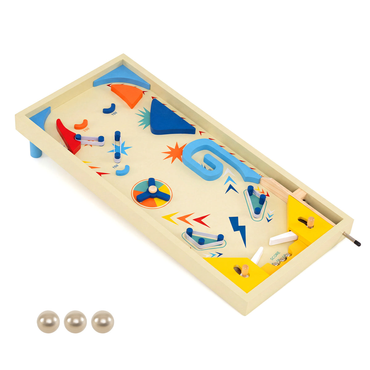 Wooden Pinball Machine Scoring Rotating Track Tabletop Game with 3 Bal ...