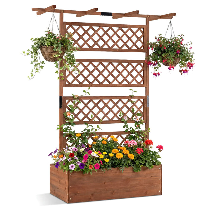 Wooden Planter Box Raised Garden Bed with Lattice Trellis-