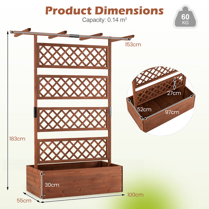 Wooden Planter Box Raised Garden Bed with Lattice Trellis-