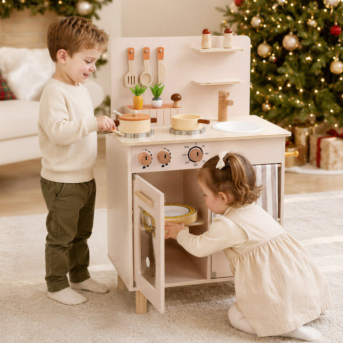 Wooden Play Kitchen Role-Play Gift for Girls and Boys Ages 3+-