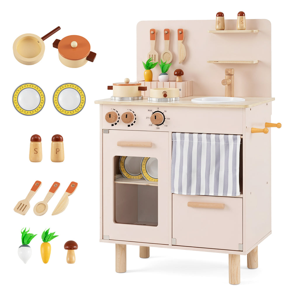 Wooden Play Kitchen Role-Play Gift for Girls and Boys Ages 3+-