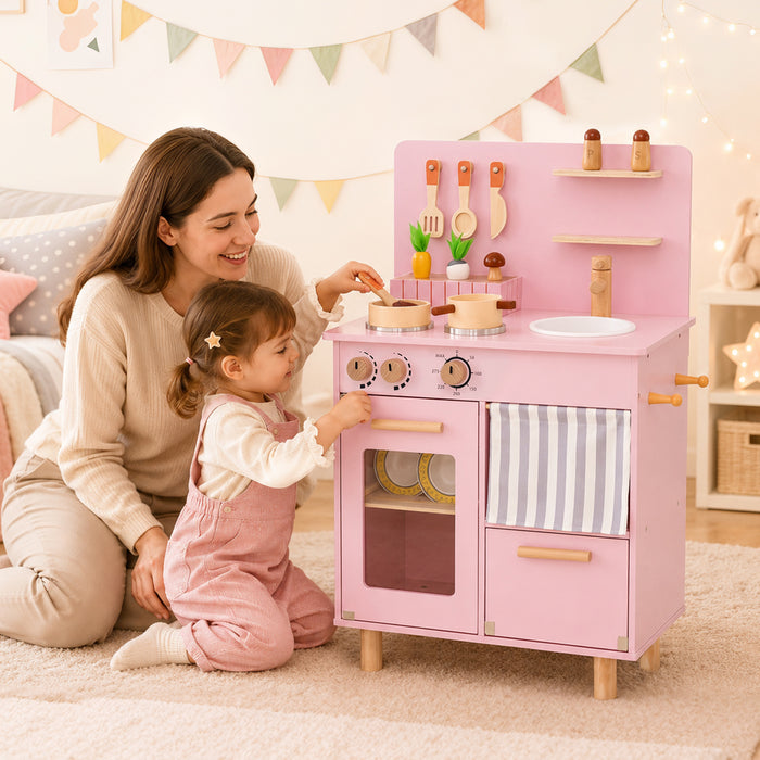 Wooden Play Kitchen Role-Play Gift for Girls and Boys Ages 3+-