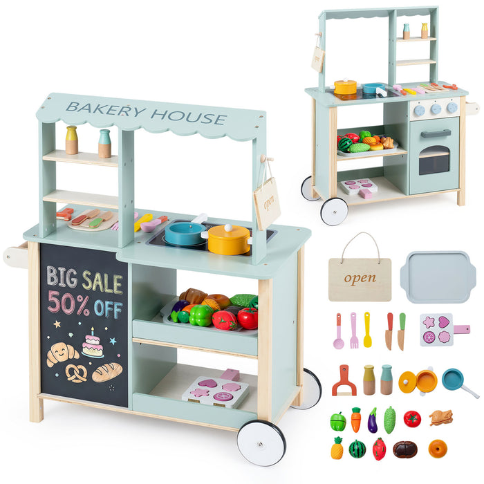 Wooden Play Kitchen with Cookware Accessories for Children 3+