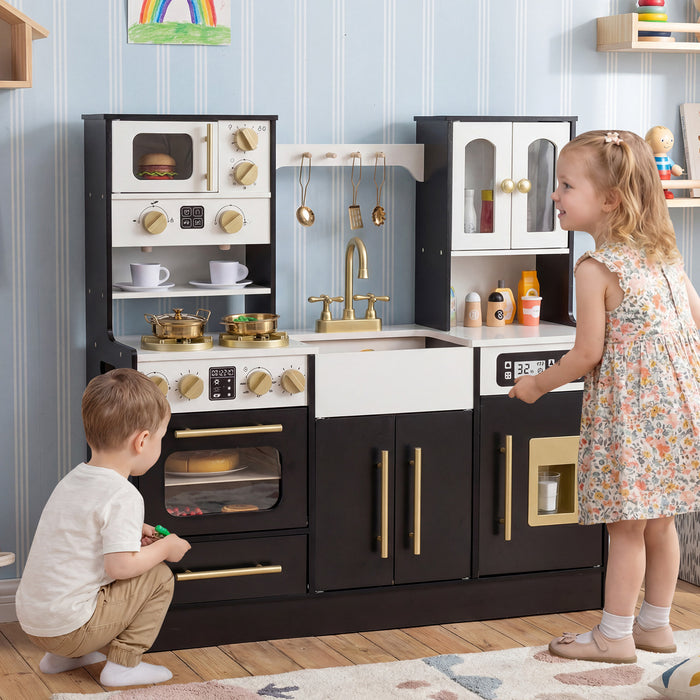 Wooden Play Kitchen with Realistic Lights and Sounds for Boys Girls 3+-White
