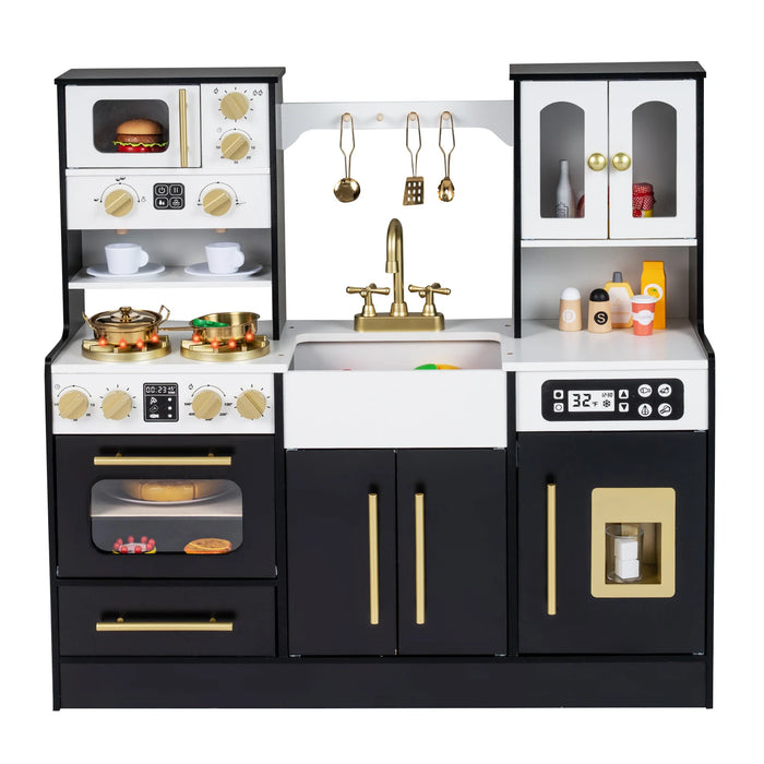 Wooden Play Kitchen with Realistic Lights and Sounds for Boys Girls 3+-White