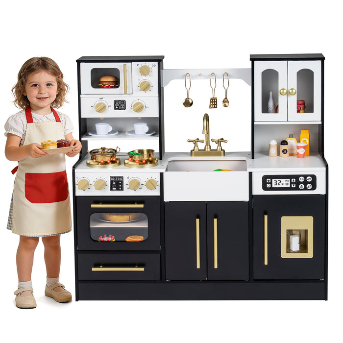 Wooden Play Kitchen with Realistic Lights and Sounds for Boys Girls 3+-White