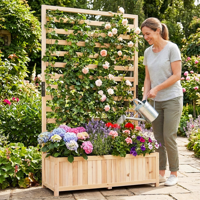 Wooden Raised Garden Bed 150 cm Tall Elevated Planter Box with Vertical Trellis-