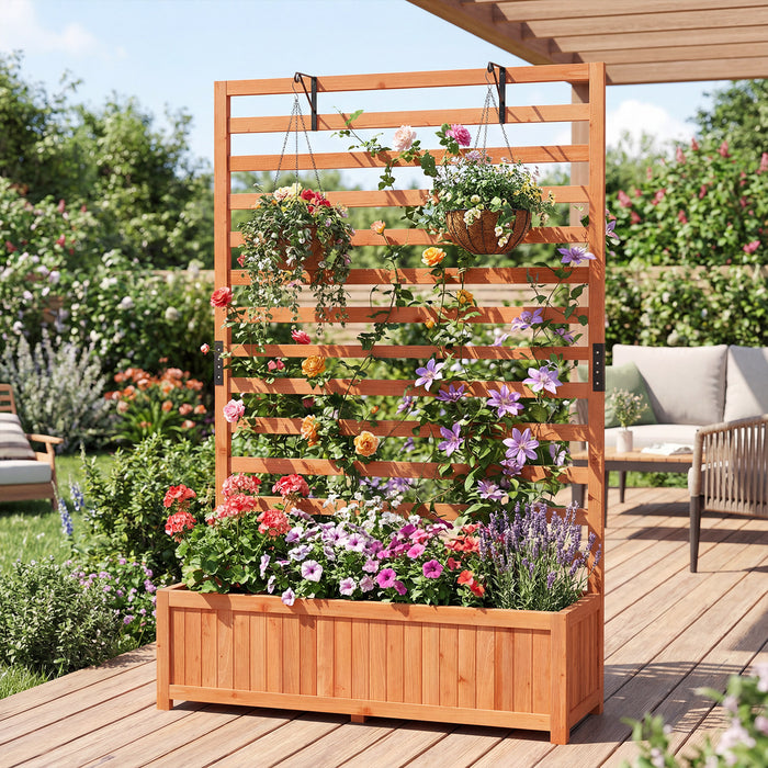Wooden Raised Garden Bed 150 cm Tall Elevated Planter Box with Vertical Trellis-