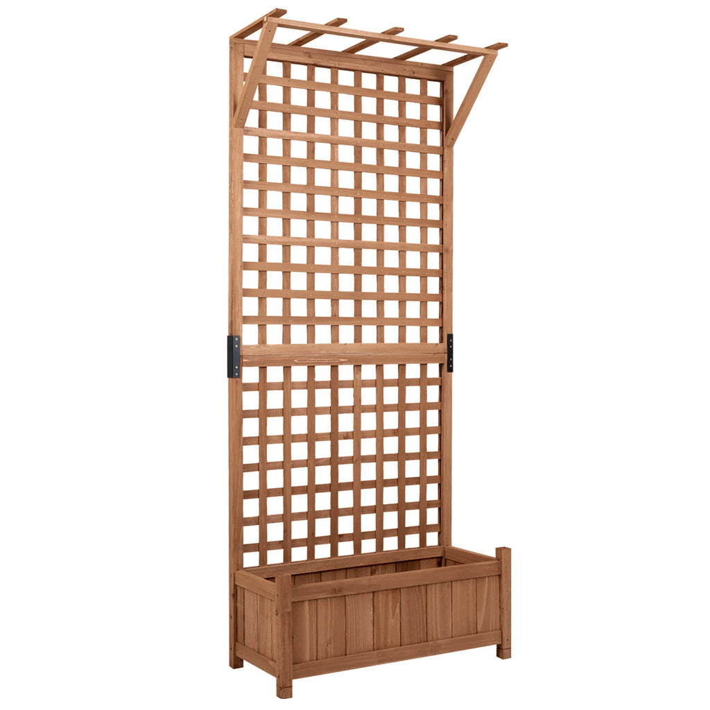 Wooden Raised Garden Bed with Hanging Roof and Trellis for Climbing Plants-