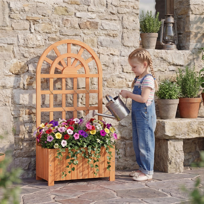 Wooden Raised Garden Bed with Trellis 121cm Outdoor Planter Box Privacy Screen-
